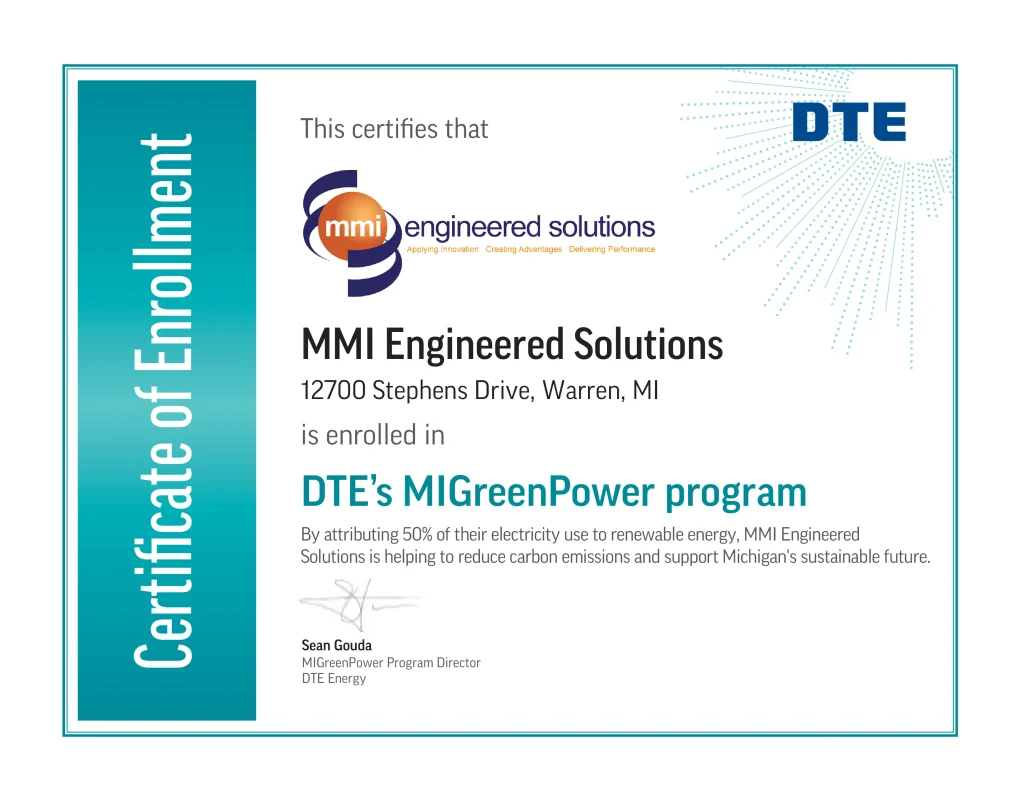 MMI Warren MIGreenPower program certificate